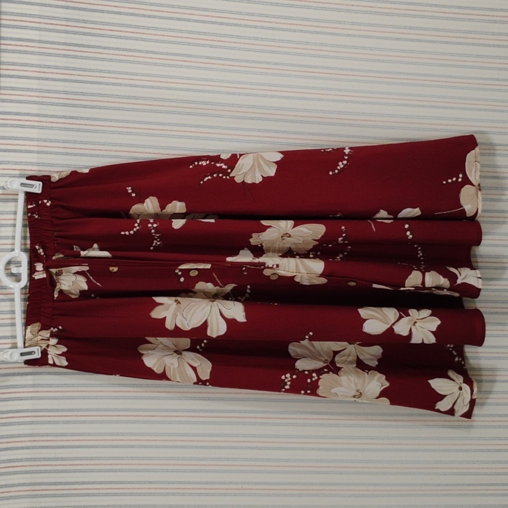 No Brand Wine Color Midi Skirt   S